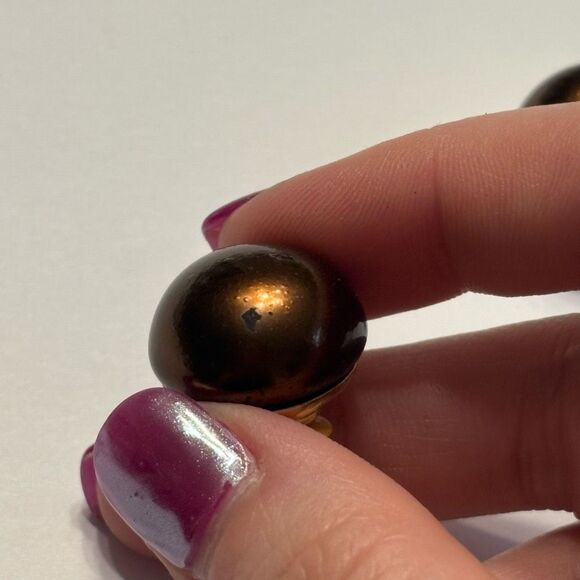Erwin Pearl Vintage Dark Brown and Gold Toned Stud Clip on Earrings - Picture 9 of 10